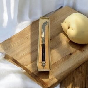 Cypress Home Mango Moon Bamboo Handle Cheese Knife 9.5" Stainless Steel Vintage